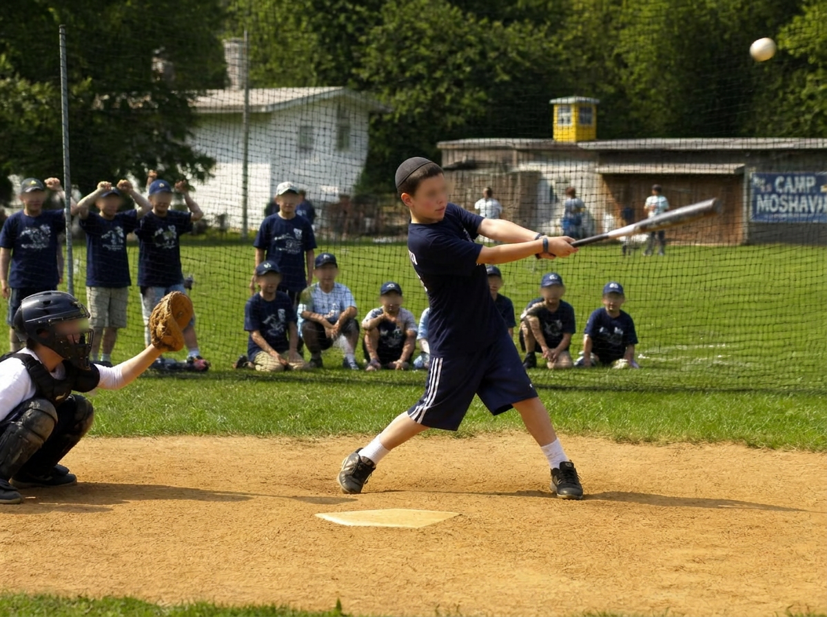 Kids playing baseball at camp